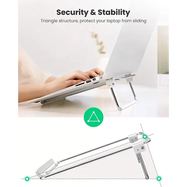 UGREEN 80348 Laptop Stand, Adjustable Viewing Angle Design, Premium Aluminium Alloy Construction, Non-Slip Silicone Base, Ergonomic Laptop Riser Stand Silver