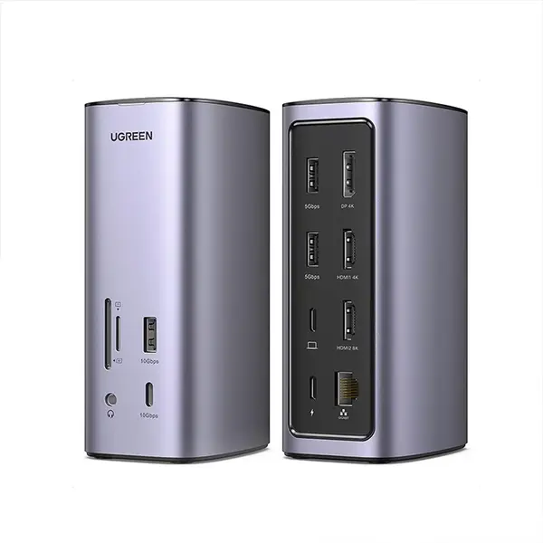 UGREEN 90325 USB-C to 2×USB 3.0 + USB 3.2 + USB-C 3.2 + 2×HDMI + DisplayPort + RJ45 + SD/TF + 3.5mm + PD Converter 10Gbps 8K@30Hz Hub