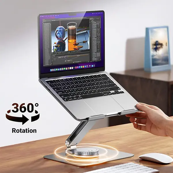 UGREEN 90849 Swivel Laptop Stand, 360 Degree Rotating Base, Adjustable Viewing Angle Design, Premium Aluminium Alloy Construction, Ergonomic Laptop Riser Stand Silver