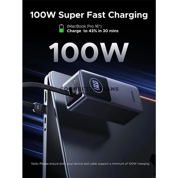 UGREEN Nexode Pro 55365 20000mAh 130W Fast Charging Power Bank, Built-in 100W USB-C Cable, 80W Fast Recharging, USB-C & USB-A Triple-Port Charging, PPS 45W, PD, QC, AFC, FCP & SCP Support