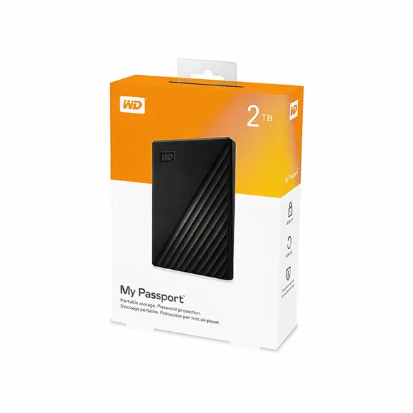 Western Digital My Passport 2TB Portable External Hard Drive, USB 3.2 High-Speed Interface, Compact Portable Design, Reliable Storage Solution for Backup and Portable Data Storage