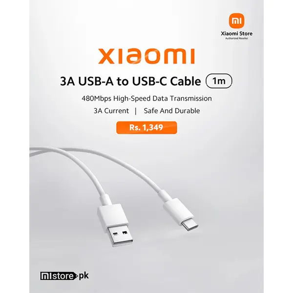 MI Cable 3A 60W USB-A to USB-C BHR087GGL, Fast Charging & Data Sync Cable, 3A USB Type-A to USB Type-C Charging Cable