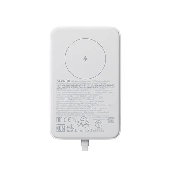 Xiaomi Power Bank 33W Magnetic 10000mAh BHR9822GL White WPB1007MI, Magnetic Wireless Power Bank, 33W Fast Charging Portable Charger, Integrated Charging Cable
