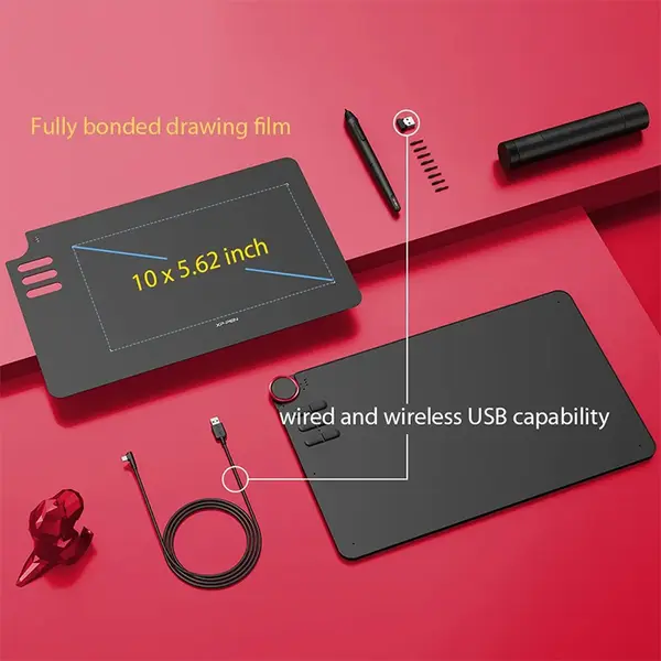 XP-PEN Deco 03 Wireless Graphics Drawing Tablet, 10 × 5.62 Inch Active Area, 8192 Pressure Levels, 2.4GHz Wireless, USB Type-C, Battery-Free Stylus