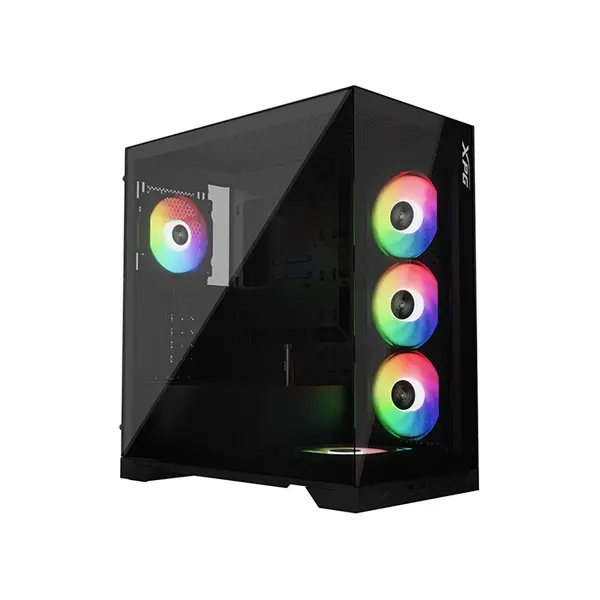 XPG INVADER X Mid-Tower Gaming Case Black Edition, ATX Chassis with Tempered Glass Panels, 5×120mm ARGB Pre-Installed Fans, 360mm Radiator Support, High Airflow Premium Gaming Case