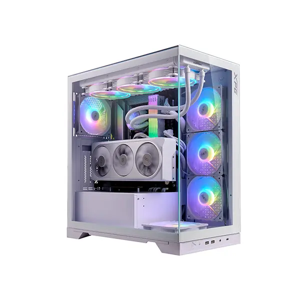 XPG INVADER X Mid-Tower Chassis White, ATX Gaming Case, 5×120mm ARGB Fans Included, Tempered Glass Panoramic Design, 360mm Radiator Support, High-Airflow Showcase PC Case