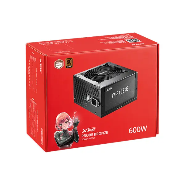 XPG PROBE BRONZE 600B Gaming Power Supply, 600W Output Capacity, 80 PLUS Bronze Certified Efficiency, ATX 2.52 Standard, Non-Modular Cable Design, 120mm Cooling Fan, Reliable Gaming PSU