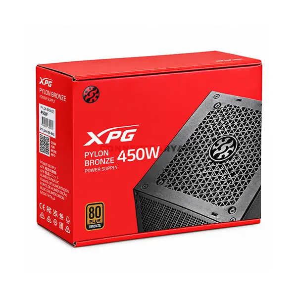 XPG PYLON 450W Gaming Power Supply, 80 PLUS Bronze Certified Efficiency, ATX 2.52 Standard, Non-Modular Cable Design, 120mm Fluid Dynamic Bearing Fan, Reliable Entry-Level Gaming PSU