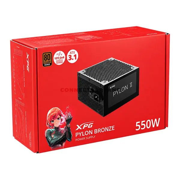 XPG PYLON 550W Gaming Power Supply, 80 PLUS Bronze Certified Efficiency, ATX 2.52 Standard, Non-Modular Cable Design, 120mm Fluid Dynamic Bearing Fan, Reliable Gaming and Productivity PSU