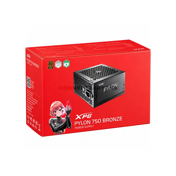 XPG PYLON 750W Gaming Power Supply, 80 PLUS Bronze Certified Efficiency, ATX 2.52 Standard, Non-Modular Cable Design, 120mm Fluid Dynamic Bearing Fan, Reliable Gaming and Productivity PSU