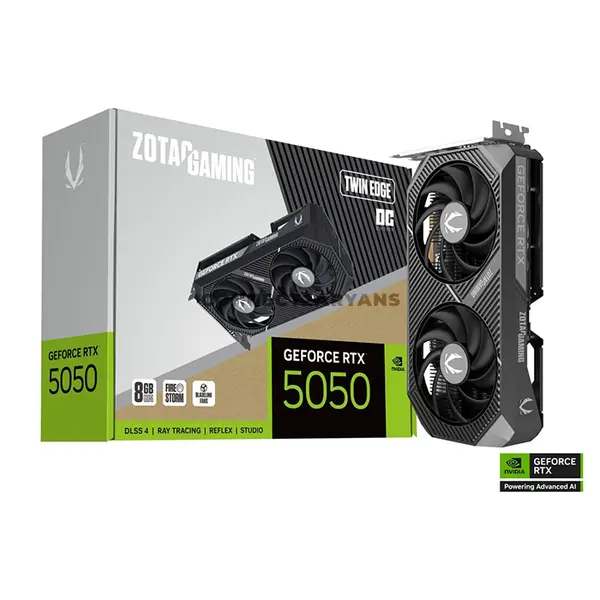ZOTAC GAMING GeForce RTX 5050 Twin Edge 8GB GDDR6 Graphics Card with NVIDIA Blackwell Architecture, DLSS 4, PCIe 5.0 x8, Dual BladeLink Fans & Metal Backplate