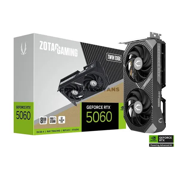 ZOTAC GAMING GeForce RTX 5060 Twin Edge 8GB GDDR7 Graphics Card with NVIDIA Blackwell Architecture, DLSS 4, PCIe 5.0 x8, BladeLink Fans & Metal Backplate