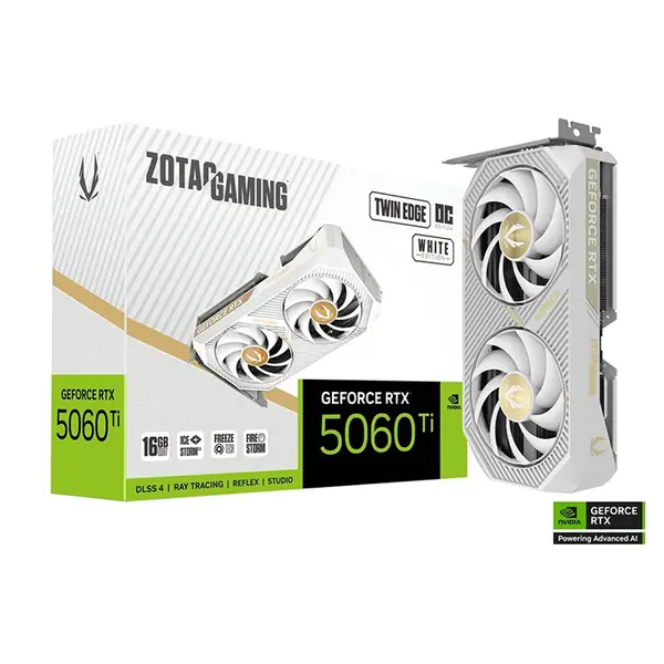 ZOTAC GAMING GeForce RTX 5060 Ti 16GB Twin Edge OC White Edition GDDR7 Graphics Card with NVIDIA Blackwell Architecture, DLSS 4, IceStorm 2.0 Cooling, PCIe 5.0 x8 & Metal Backplate