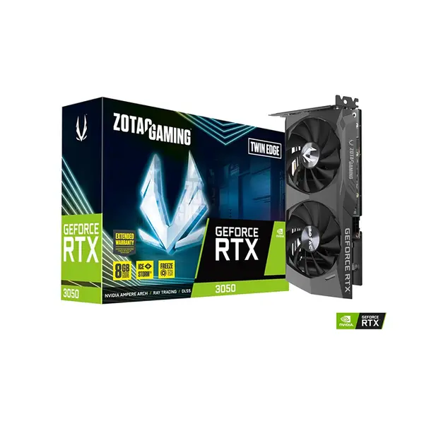 ZOTAC GAMING GeForce RTX 3050 Twin Edge 8GB Graphics Card, 8GB GDDR6 Dual Fan Compact Gaming GPU with IceStorm Cooling