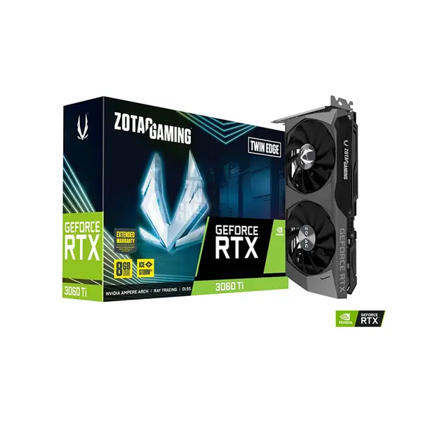 ZOTAC GAMING GeForce RTX 3060 Ti Twin Edge Graphics Card, 8GB GDDR6 Memory, Twin Edge Dual Fan Cooling System, Compact NVIDIA Ampere Gaming GPU