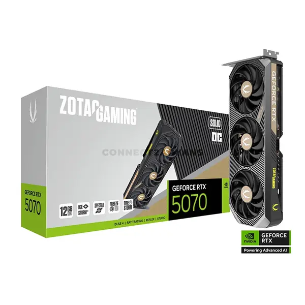 ZOTAC GAMING GeForce RTX 5070 SOLID OC 12GB GDDR7 Graphics Card with NVIDIA Blackwell Architecture, DLSS 4, IceStorm 2.0 Cooling, Triple BladeLink Fans, PCIe 5.0 x16 & SPECTRA RGB Lighting