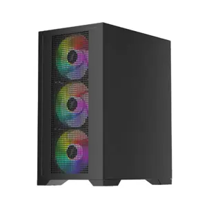 1st Player GO2 Black Gaming Case, Mid-Tower PC Gaming Chassis with Tempered Glass Side Panel and Optimized Airflow Design