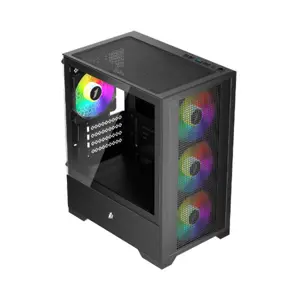 1st Player GO2 Black Gaming Case, Mid-Tower PC Gaming Chassis with Tempered Glass Side Panel and Optimized Airflow Design