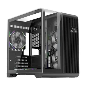1st Player RT5 Black Gaming Case with Integrated Digital Display Screen, Tempered Glass Mid-Tower Chassis, Panoramic Showcase Design, High Airflow Gaming PC Case with Real-Time Display Panel