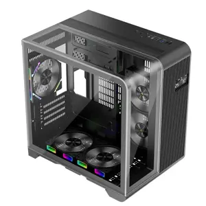 1st Player RT5 Black Gaming Case with Integrated Digital Display Screen, Tempered Glass Mid-Tower Chassis, Panoramic Showcase Design, High Airflow Gaming PC Case with Real-Time Display Panel