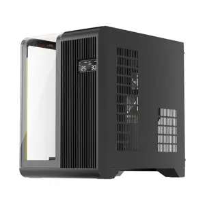 1st Player RT5 Black Gaming Case with Integrated Digital Display Screen, Tempered Glass Mid-Tower Chassis, Panoramic Showcase Design, High Airflow Gaming PC Case with Real-Time Display Panel