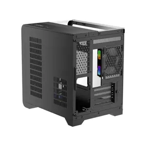 1st Player RT5 Black Gaming Case with Integrated Digital Display Screen, Tempered Glass Mid-Tower Chassis, Panoramic Showcase Design, High Airflow Gaming PC Case with Real-Time Display Panel