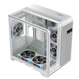 1st Player RT5 White Gaming Case with Integrated Digital Display Screen, Tempered Glass Mid-Tower Chassis, Panoramic Showcase Design, High Airflow Gaming PC Case with Real-Time Display Panel