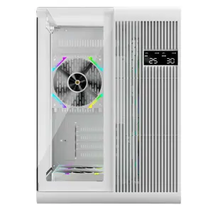 1st Player RT5 White Gaming Case with Integrated Digital Display Screen, Tempered Glass Mid-Tower Chassis, Panoramic Showcase Design, High Airflow Gaming PC Case with Real-Time Display Panel