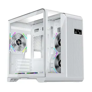 1st Player RT5 White Gaming Case with Integrated Digital Display Screen, Tempered Glass Mid-Tower Chassis, Panoramic Showcase Design, High Airflow Gaming PC Case with Real-Time Display Panel