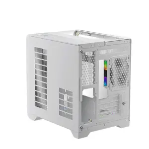 1st Player RT5 White Gaming Case with Integrated Digital Display Screen, Tempered Glass Mid-Tower Chassis, Panoramic Showcase Design, High Airflow Gaming PC Case with Real-Time Display Panel