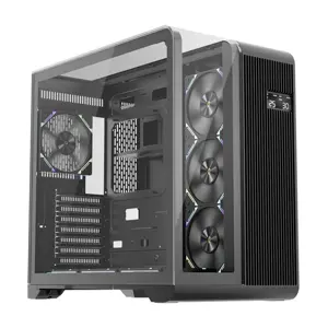 1st Player RT7 Black Gaming Case with Digital Display, Panoramic Tempered Glass Mid-Tower Chassis with Integrated Display Panel