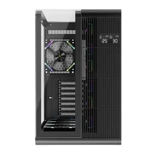1st Player RT7 Black Gaming Case with Digital Display, Panoramic Tempered Glass Mid-Tower Chassis with Integrated Display Panel