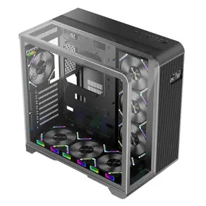 1st Player RT7 Black Gaming Case with Digital Display, Panoramic Tempered Glass Mid-Tower Chassis with Integrated Display Panel