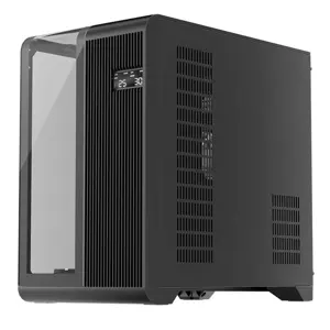 1st Player RT7 Black Gaming Case with Digital Display, Panoramic Tempered Glass Mid-Tower Chassis with Integrated Display Panel