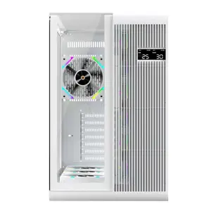 1st Player RT7 White Gaming Case with Digital Display, Panoramic Tempered Glass Mid-Tower Chassis with Integrated Display Panel