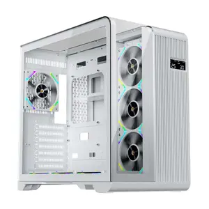 1st Player RT7 White Gaming Case with Digital Display, Panoramic Tempered Glass Mid-Tower Chassis with Integrated Display Panel