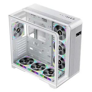 1st Player RT7 White Gaming Case with Digital Display, Panoramic Tempered Glass Mid-Tower Chassis with Integrated Display Panel