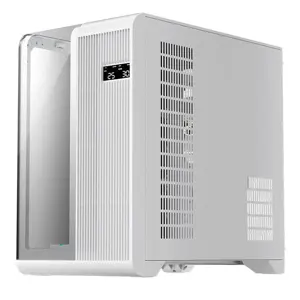 1st Player RT7 White Gaming Case with Digital Display, Panoramic Tempered Glass Mid-Tower Chassis with Integrated Display Panel