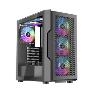 1st Player T7 Black ARGB Gaming Case, Tempered Glass Mid-Tower Chassis with Pre-Installed ARGB Fans and High Airflow Design