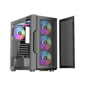 1st Player T7 Black ARGB Gaming Case, Tempered Glass Mid-Tower Chassis with Pre-Installed ARGB Fans and High Airflow Design
