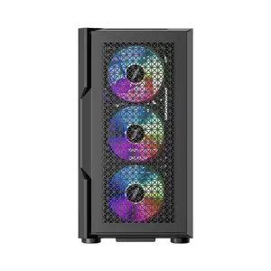 1st Player T7 Black ARGB Gaming Case, Tempered Glass Mid-Tower Chassis with Pre-Installed ARGB Fans and High Airflow Design