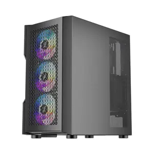 1st Player T7 Black ARGB Gaming Case, Tempered Glass Mid-Tower Chassis with Pre-Installed ARGB Fans and High Airflow Design
