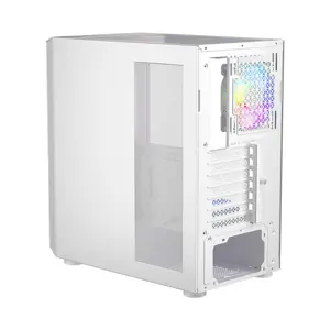 1st Player T7 White ARGB Gaming Case, Tempered Glass Mid-Tower Chassis with Pre-Installed ARGB Fans and High Airflow Design