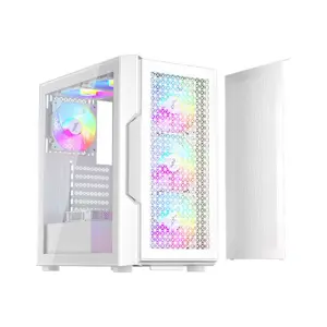 1st Player T7 White ARGB Gaming Case, Tempered Glass Mid-Tower Chassis with Pre-Installed ARGB Fans and High Airflow Design