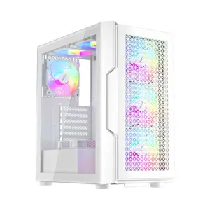 1st Player T7 White ARGB Gaming Case, Tempered Glass Mid-Tower Chassis with Pre-Installed ARGB Fans and High Airflow Design