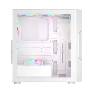 1st Player T7 White ARGB Gaming Case, Tempered Glass Mid-Tower Chassis with Pre-Installed ARGB Fans and High Airflow Design