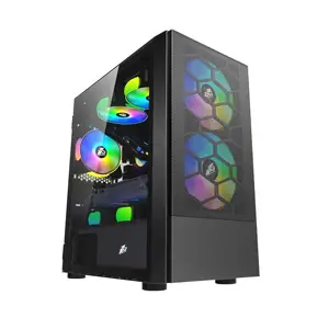 1st Player X4-M Black ARGB Gaming Case, Tempered Glass Micro-ATX Chassis, Addressable RGB Lighting Support, High Airflow Compact Gaming PC Case