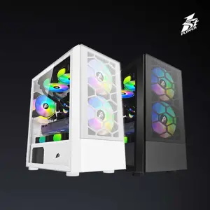 1st Player X4-M White ARGB Gaming Case, Tempered Glass Micro-ATX Chassis, Addressable RGB Lighting Support, High Airflow Compact Gaming PC Case