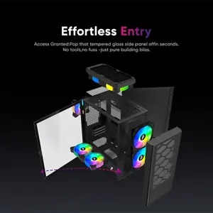 1st Player X4-M Black ARGB Gaming Case, Tempered Glass Micro-ATX Chassis, Addressable RGB Lighting Support, High Airflow Compact Gaming PC Case