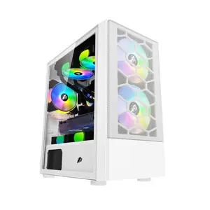 1st Player X4-M White ARGB Gaming Case, Tempered Glass Micro-ATX Chassis, Addressable RGB Lighting Support, High Airflow Compact Gaming PC Case